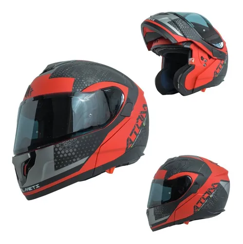 Casco Abatible Moto Mt Helmets Atom Sv Adventure Rojo Gris Color