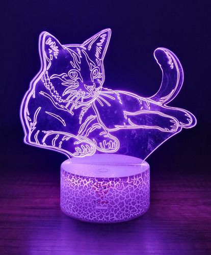 Lámpara Ilusión 3d 7 Colores Led De Gato Gatito Cat