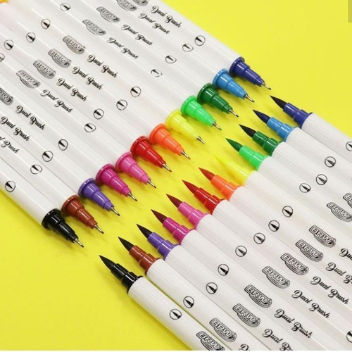 Kit 12 Brush Caneta Pen Duas Pontas Dupla Pincel Fineliner