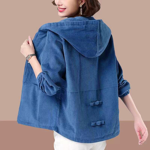 Chaqueta De Pana Con Capucha Para Mujer, Holgada, Otoño-invierno