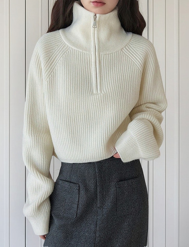 Jersey De Cuello Alto Con Cremallera Para Mujer, Grueso, Acr