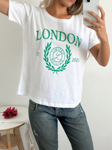 Remera Mujer Manga Corta Estampada Algodon