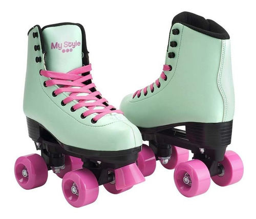 Patins Fashion Rollers My Style Tam 34  4 Rodas Verde/rosa