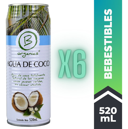 6-pack Agua De Coco Natural Sin Azucar 520 Ml Andina Grains