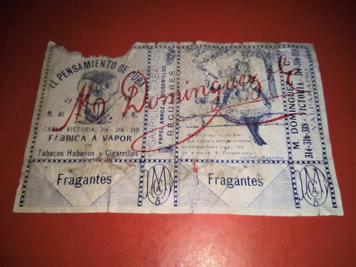 Cajetilla Cigarrillos El Pensamiento De Cuba 1900s Marquilla