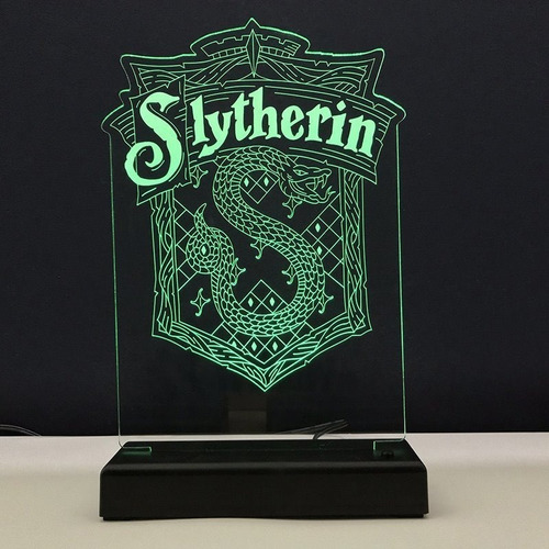 Abajur Luminária Sonserina Harry Potter Slytherin Led Cúpula Verde Estrutura Preto