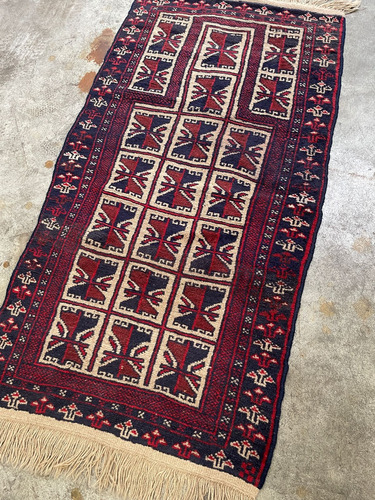 Alfombra Persa Afgana De Oración Hecha A Mano #20649 1.37 M 75 Cm Geométrico Azul Oscuro (Usado)
