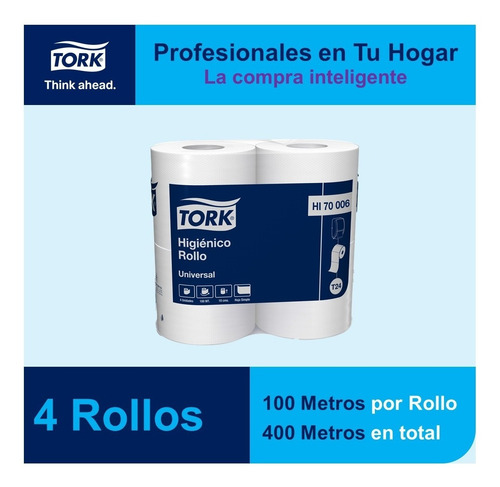 Imagen 2 de 3 de Papel Higiénico Tork Hoja Simple 4 Rollos De 100 Metros