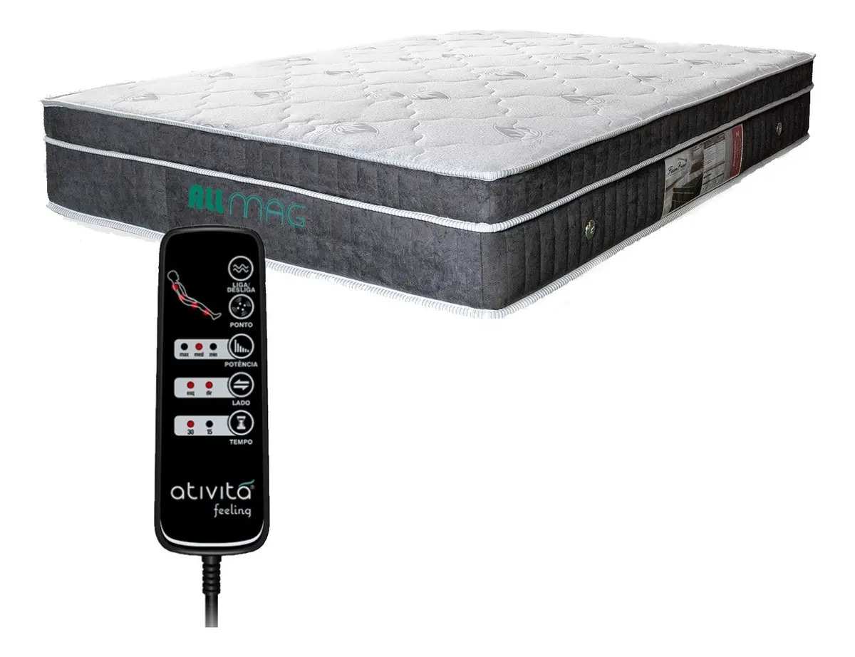 Colchão Magnético Infravermelh Casal C/ Controle Massageador Cor Cinza