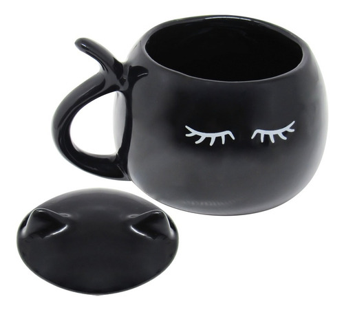 Imagem 5 de 5 de Caneca Porcelana 3d Gatinha Plena 350ml Gato C/ Tampa Ideiaz
