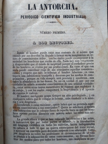 Libro Antiguo De Ciencias 1850 La Antorcha Por Luciano Martí (Usado)