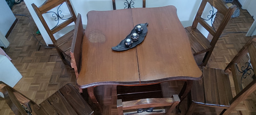 Juego De Comedor, 6 Sillas, Mesa Extensible De Madera Maciza