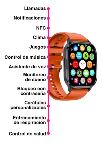 Smartwatch S5 Pro Compatible Con Samsung, Iphone, Xiaomi Gold Lisa Naranja-gris Claro- Cafe