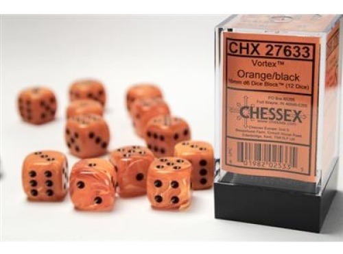 Chessex 16mm 12d6 Vortex Orange / Black Magicdealers