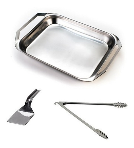 Juego Plancha/bifera 1 Hornalla Acero Inox. + Utensilios. 