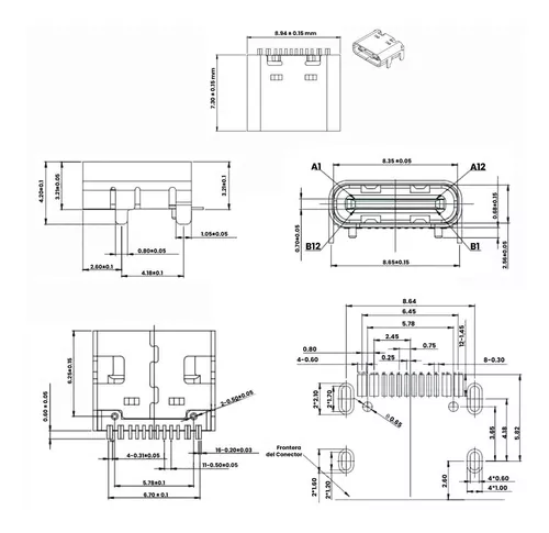 Conector USB Tipo C 16p SMD TYPE-C-31-M-12 - UNIT Electronics