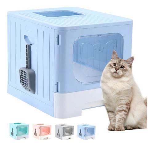 Pet King Arenero Para Gatos Caja De Arena Plegable Con Bandeja Grande Color Azul