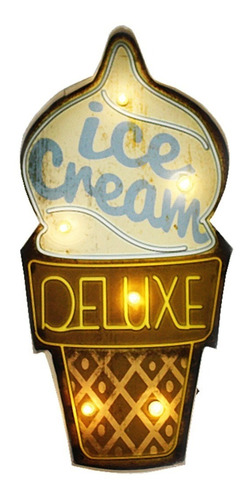 Placa De Led Parede Vintage Retrô Ice Cream 22x46 Sorveteria