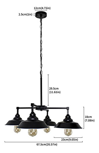 Lámpara Colgante Negra 4 Luces - Cocina Moderna