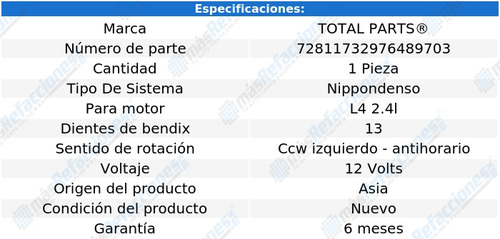 Marcha Sist. Nippondenso Scion Tc L4 2.4l 05-10 Total Parts