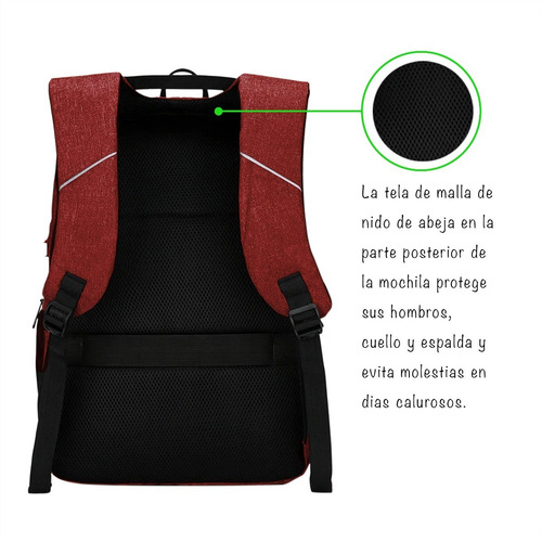 Imagen 6 de 10 de Mochila Antirrobo Urbana Impermeable Con Usb Laptop 15,6