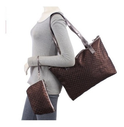 Imagem 2 de 2 de Kit Bolsa Ombro + Necessaire Alça De Mão Tressê Metalizado
