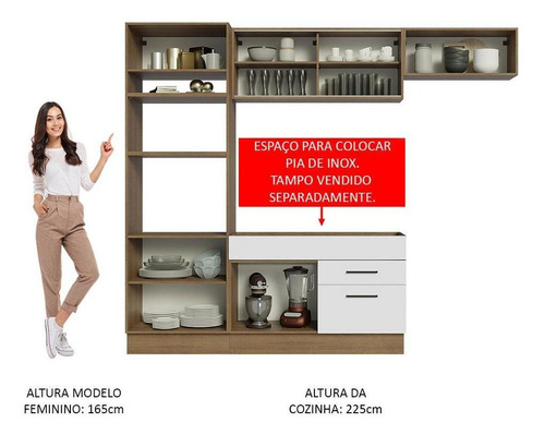 Cozinha Completa Madesa Agata 270004 Com Armário Balcão Rb Cor Branco