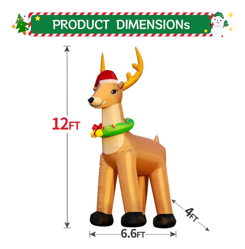 Decoracion Inflable De Reno De Navidad Enorme, Luces Led
