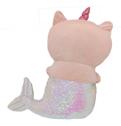 Sereia De Gato Rosa Com Chifre E Lantejoulas Pelúcia 94cm