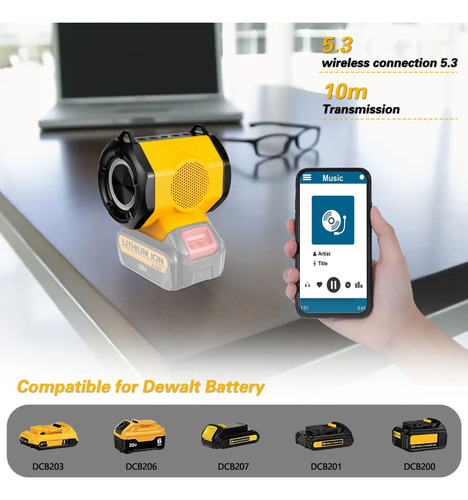 Altavoz Bluetooth Apto Para Dewalt Con Reproductor Usb