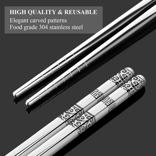 Palillos De Acero Inoxidable Reutilizables 5 Pares Plateado