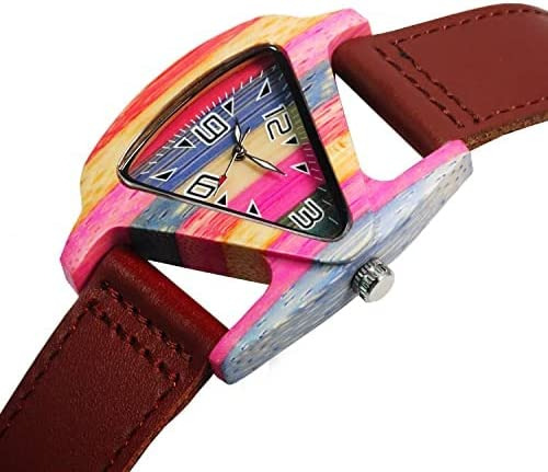Relojes De Mujer Triángulo Colorido Bambú Relojes De Madera