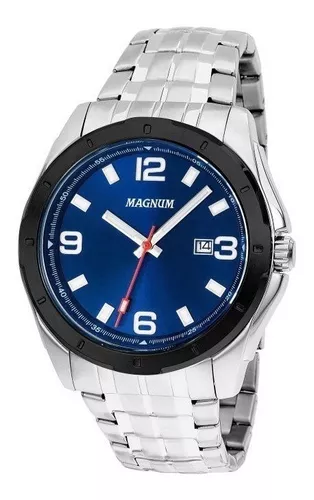 Relógio Masculino Magnum Original Prova D´agua Prata Azul