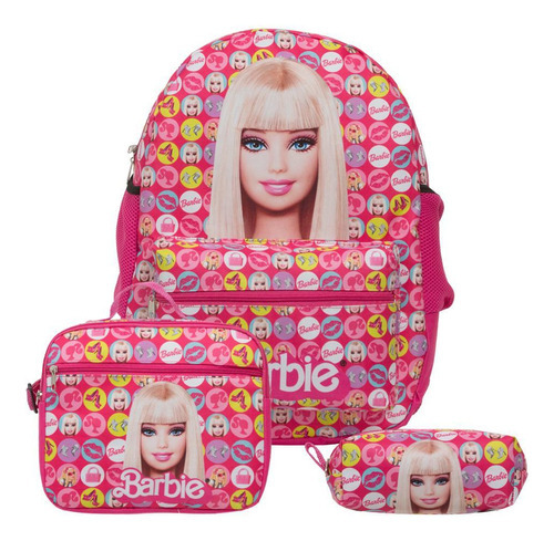 Kit Mochila Infantil Feminina Barbie Juvenil Lancheira Rosa