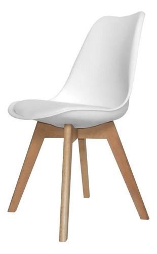 Silla Eames Acolchonada Con Patas De Madera - Blanca