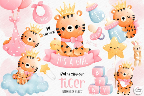 Kit Imagenes Cliparts - Baby Shower Tigre Bebe Nena -  Png  