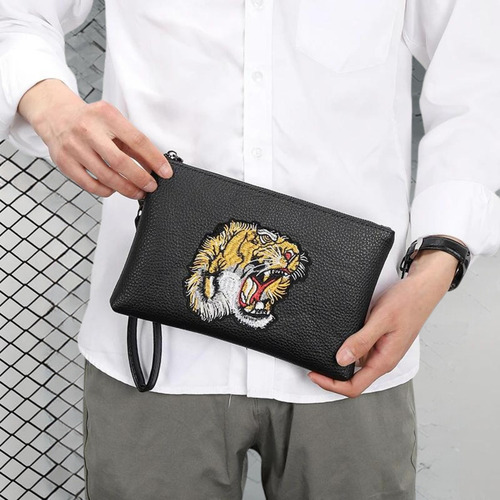 Bolso De Mano Luxury Diamond Parma Clutch Porta Documentos Negro Con Correa De Muñeca Marroquinería Hombre Estilo Italiano Herrajes Níquel Ideal Viajes Trabajo Salidas Cuero Pu Y Bordados Calidad