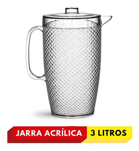 Jarra De Acrilico Para Agua Ou Suco Crystal Niquelart 3l