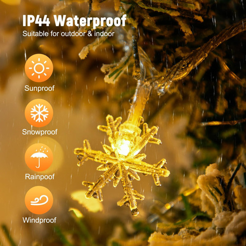 2 Paquetes De Luces De Cuerda De Copos De Nieve De Navidad,