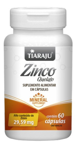 Zinco Quelato 29,59 Mg - 60 Cápsulas - Tiaraju