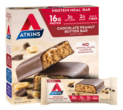Caja Protein Meal Bar 5 Unid - Atkins Sabor Chocolate Peanut Butter