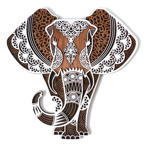 Elefante Mandala 3d En Madera 60 Cm X 60 Cm