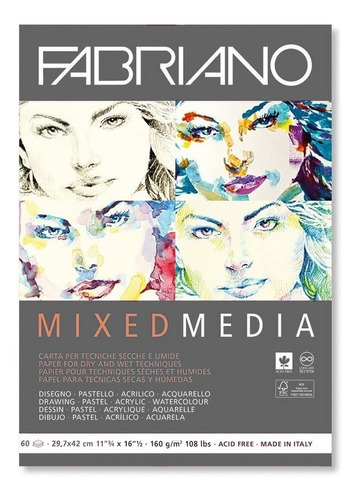 Block Fabriano Mixed Media 29,7 X 42cm 160 G/m