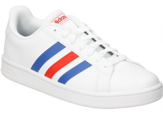 tenis adidas franjas azul y rojo
