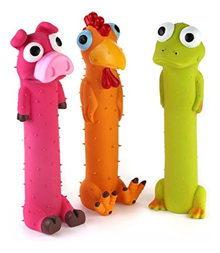 Chiwava 3 Pack 9  Squeaky Latex Dog Toys Standing Stick Anim