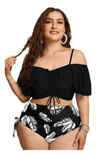 Conjunto De Bikini Con Volantes Y Cintura Alta, Trajes De Ba