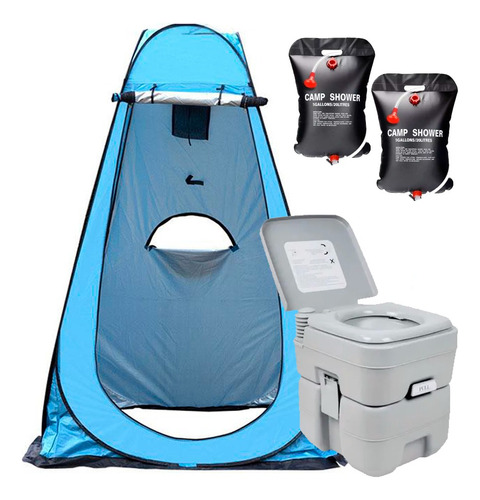 Carpa Caseta Baño Vestidor + Baño Químico + 2 Duchas 20 Lts