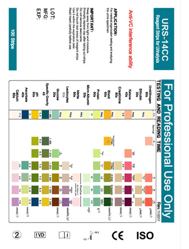 14 Parametros Tiras Medir Uroanalisis 2 Frascos De 100 Pz
