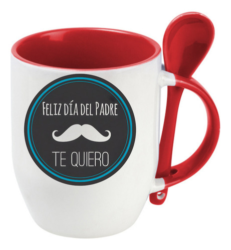 Taza Con Cuchara Feliz Día Del Padre Te Quiero Regalo 320 Ml Rojo Te Quiero