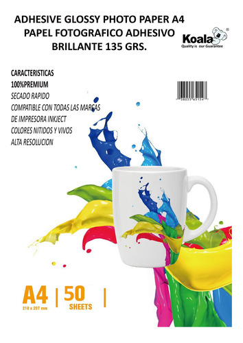 Papel Adhesivo Extrafuerte Glossy Brillante A4/135g/50 Hojas